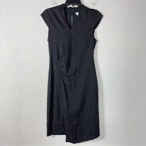 Helmut Lang Dress Bodycon Mini‎ Solid Black Cap Sleeve Cut Out Asymmetrical Y2K